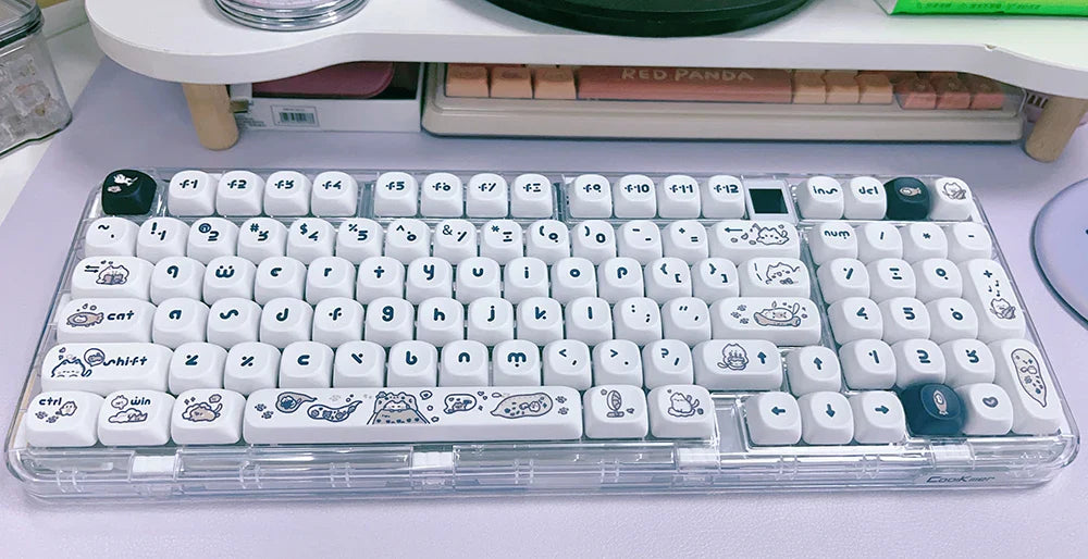 Naught Cat Black White Keycap 140 Keys MOA Profile PBT Keycaps Dye Sublimation for MX Switch Gaming Mechanical Keyboard Keycap