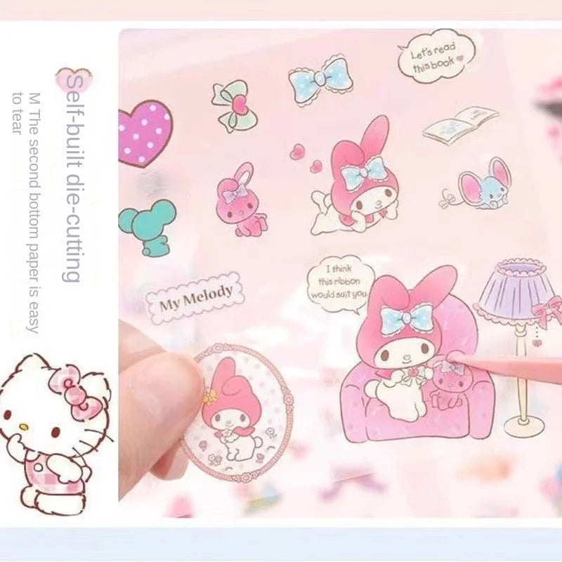 Hello Kitty Sanrio Non repeating 100 piece Sticker Set Cinnamoroll Kuromi Waterproof Stationery Sticker Gift Box Holiday Gift