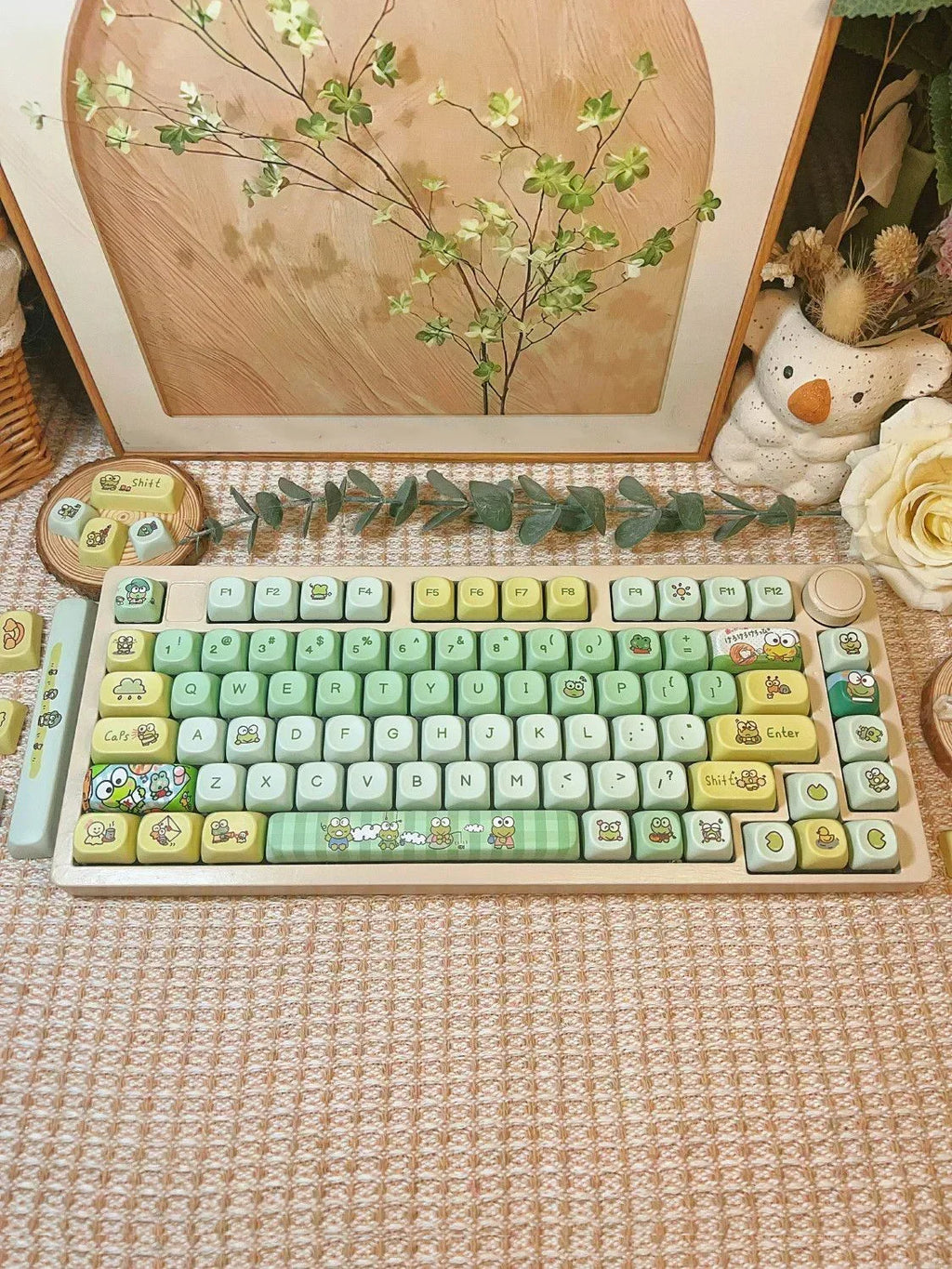 Cartoon Frog Green Keycaps Set 134/139 Keys Pbt Moa Keycap Personalized Five-Sided Sublimation Keycap For Mechanical Keyboard