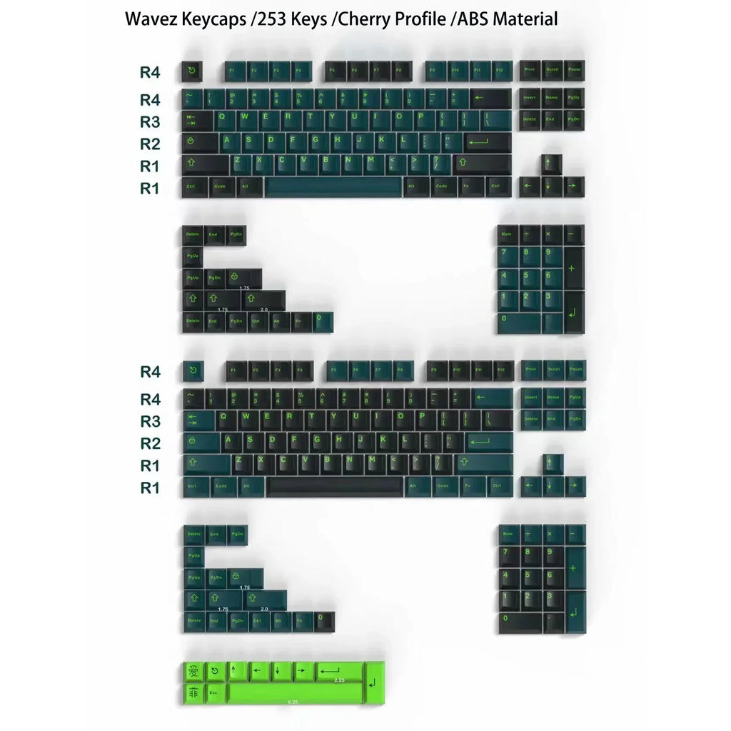 Cherry Profile 253 Keys Toxic Keycap Set Double Shot  Keycaps for Gateron MX Switches Mechanical Gamer Keyboard