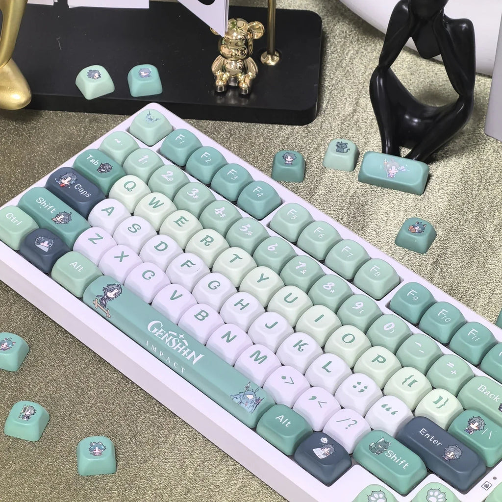 Genshin Impact Theme Xiao Keycaps MOA Profile PBT Sublimation Mechanical Keyboard Caps Cartoon Character Gamer XIAO Keycap