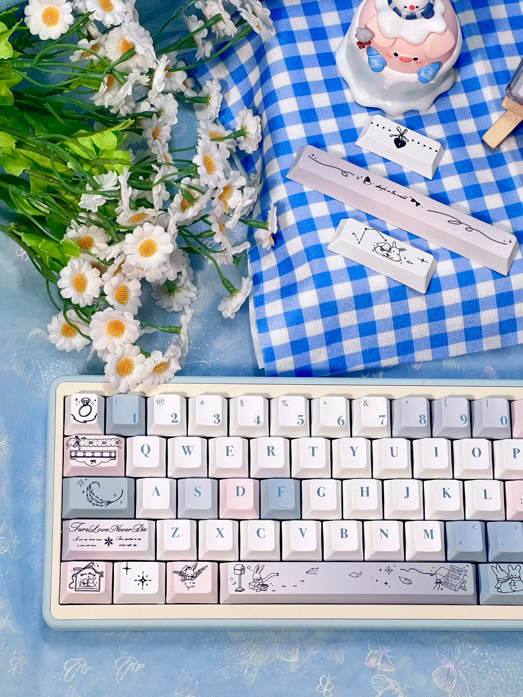Gentle Snow Keycap Cherry Five-Sided Thermal Sublimation Process Pbt Material Blue White Cute Snowflake Small Full Set Of Keycap
