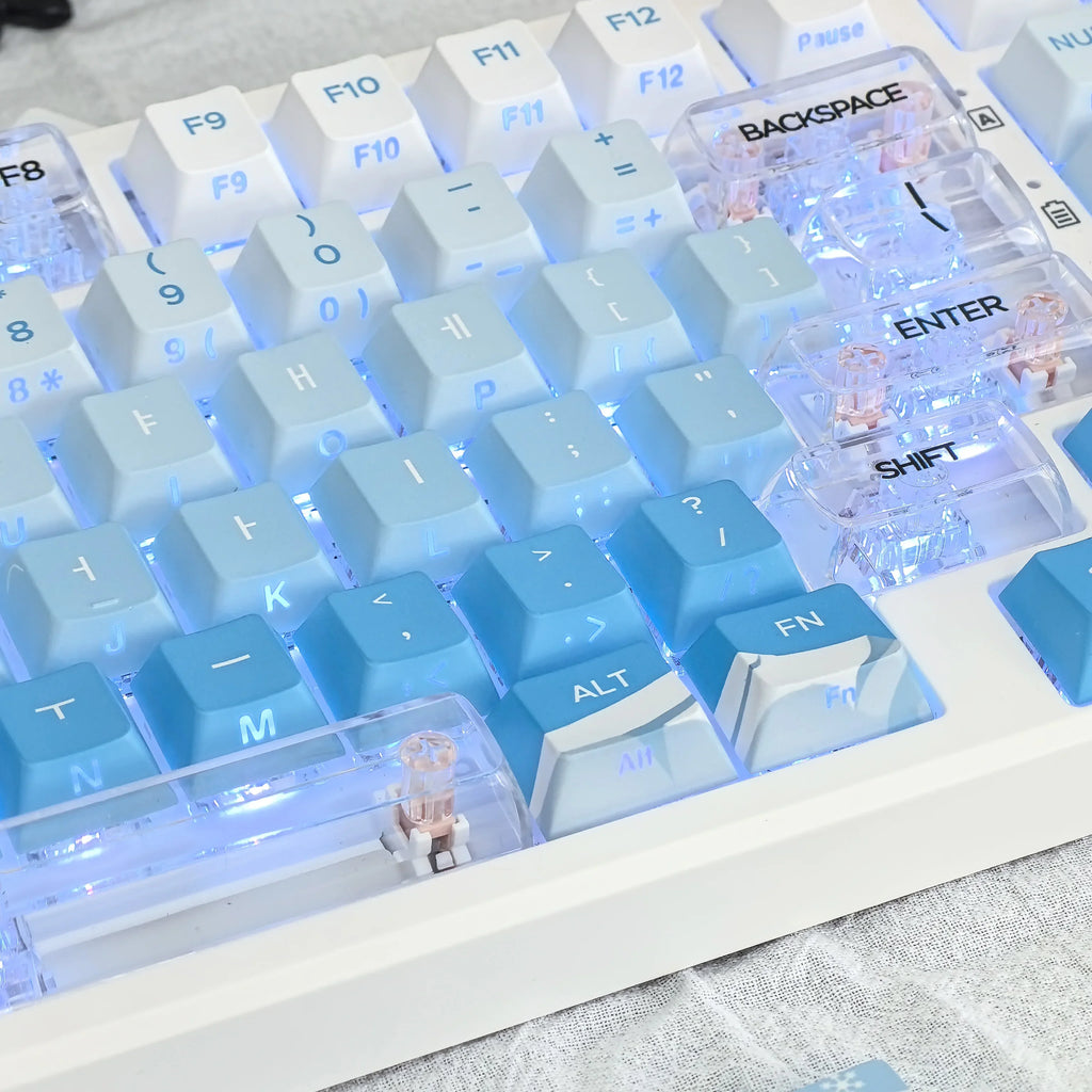 Korean Glacier Side-Engraved Translucent Keycaps OEM PBT Sublimation 122-Key DIY Fresh Gradient Blue White KR/korean Keycaps