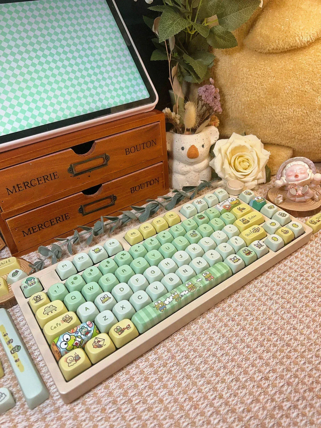 Cartoon Frog Green Keycaps Set 134/139 Keys Pbt Moa Keycap Personalized Five-Sided Sublimation Keycap For Mechanical Keyboard
