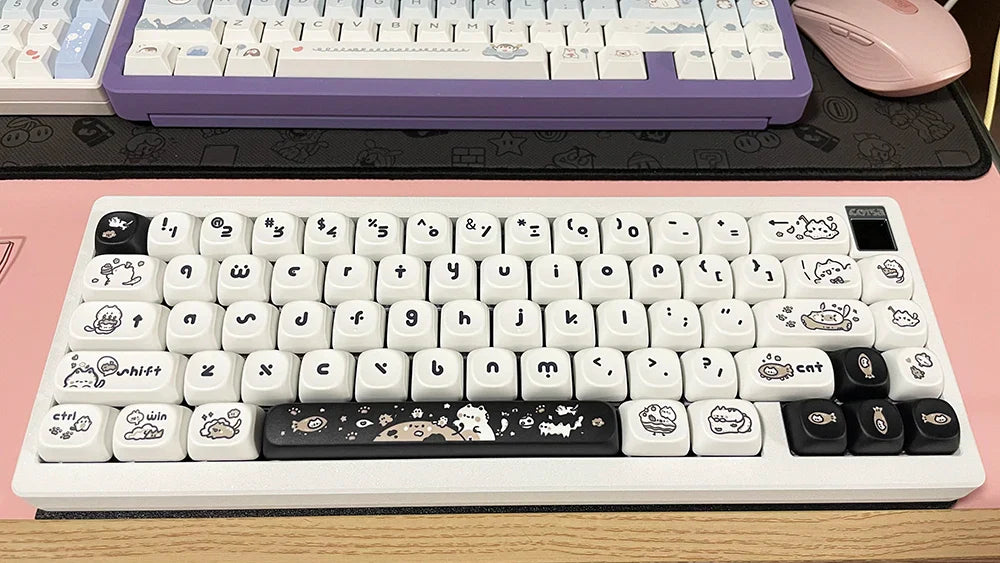 Naught Cat Black White Keycap 140 Keys MOA Profile PBT Keycaps Dye Sublimation for MX Switch Gaming Mechanical Keyboard Keycap