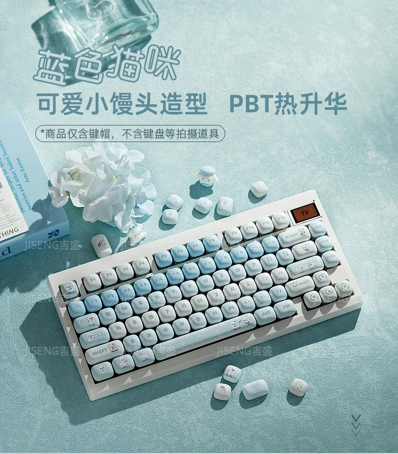 Blue Cat Mantou Keycap Set Custom PBT 140keys Lovely Animal MOG Profile Anime Key Caps Mechanical Keyboard Artisan Keycaps Gift