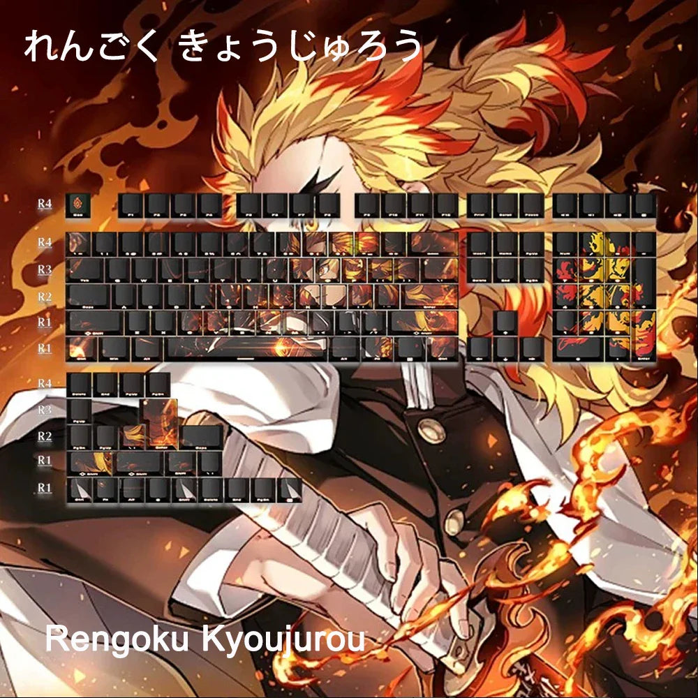 1 Set PBT Dye Sublimation Anime Keycaps Kochou Shinobu Theme Key Caps for Demon Slayer Cherry Profile Keycap Keyboard Decoration