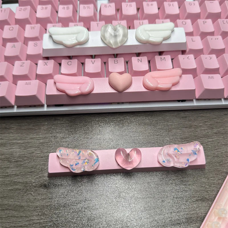 Cute Heart Wings Keycaps Handmade 6.25u Space Keycaps Supplement Keycaps DIY Mechanical Keyboard Decorations