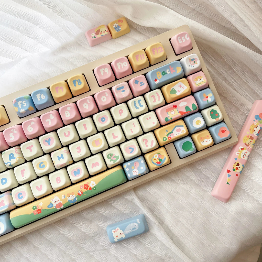 Customized Keycap Cute Kindergarten Theme 133/141 Key Eoa Height Pbt Five Sided Heat Sublimation Cartoon Mechanical Keyboard Cap