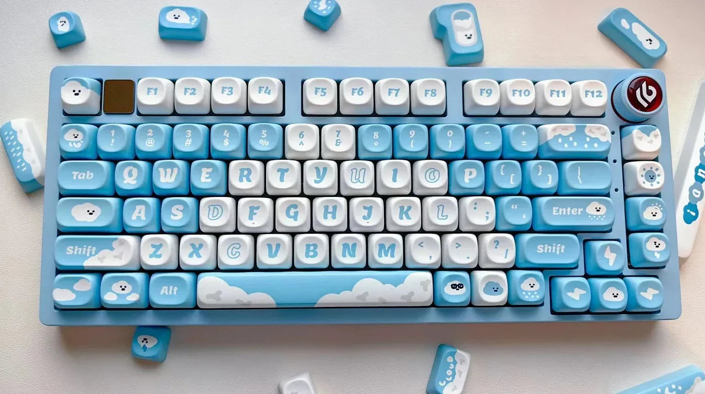 Cute Cloud Theme Keycaps MOA Profile 138 Keys Blue Key Cap Square PBT Alice Keycaps Thermal Sublimation Mechanical Keyboard Cap