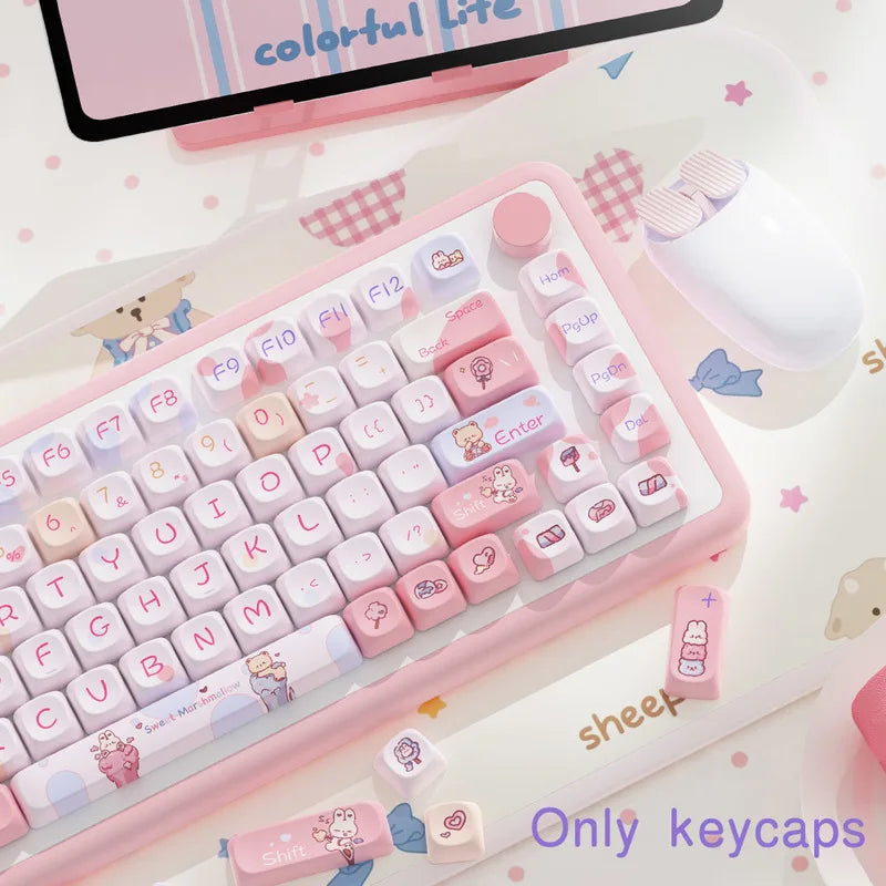 Sweet Cotton Candy Themed Keycaps 112/120key Mca Profile Pbt Thermal Sublimation Mechanical Keyboard Cartoon Pink Anime Keycaps