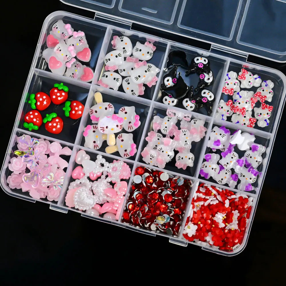Kawaii Mixed Sanrio Y2k Nail Accessorie canvas Hello Kitty Pochacco Nail Rhinestone Gems Charms Manicure DlY Nail Parts for Girl