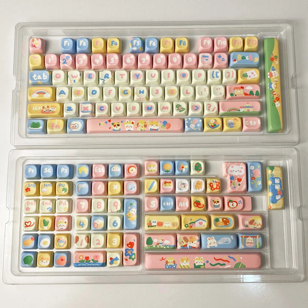 Customized Keycap Cute Kindergarten Theme 133/141 Key Eoa Height Pbt Five Sided Heat Sublimation Cartoon Mechanical Keyboard Cap
