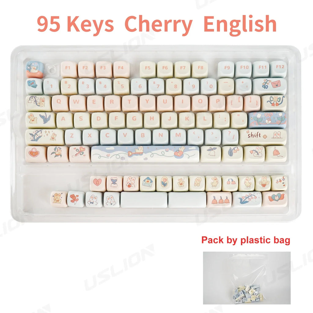 95 Keys MOA Profile PBT Keycaps for 61/64/68/84/75/87Keys Gaming Mechanical Keyboard AULA F75 GMK67 GMK87 Cartoon Cute Key Caps