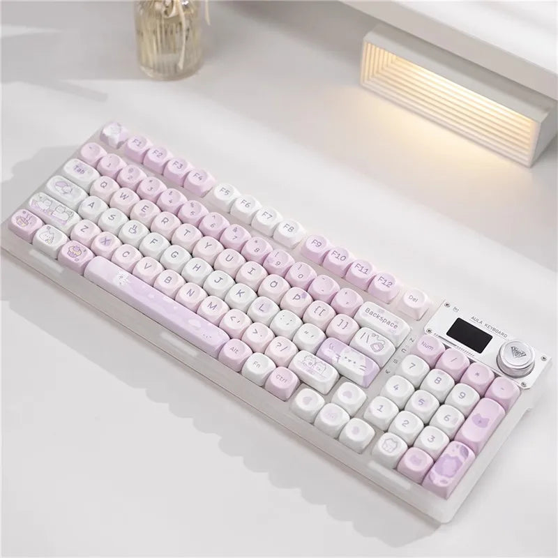 MOA Profile Keyboard Keycaps Custom PBT Cute Cartoon Purple Cat Keycap MX Switches 95 Keys/Set Blue Cute Key Cap for 64 61 87