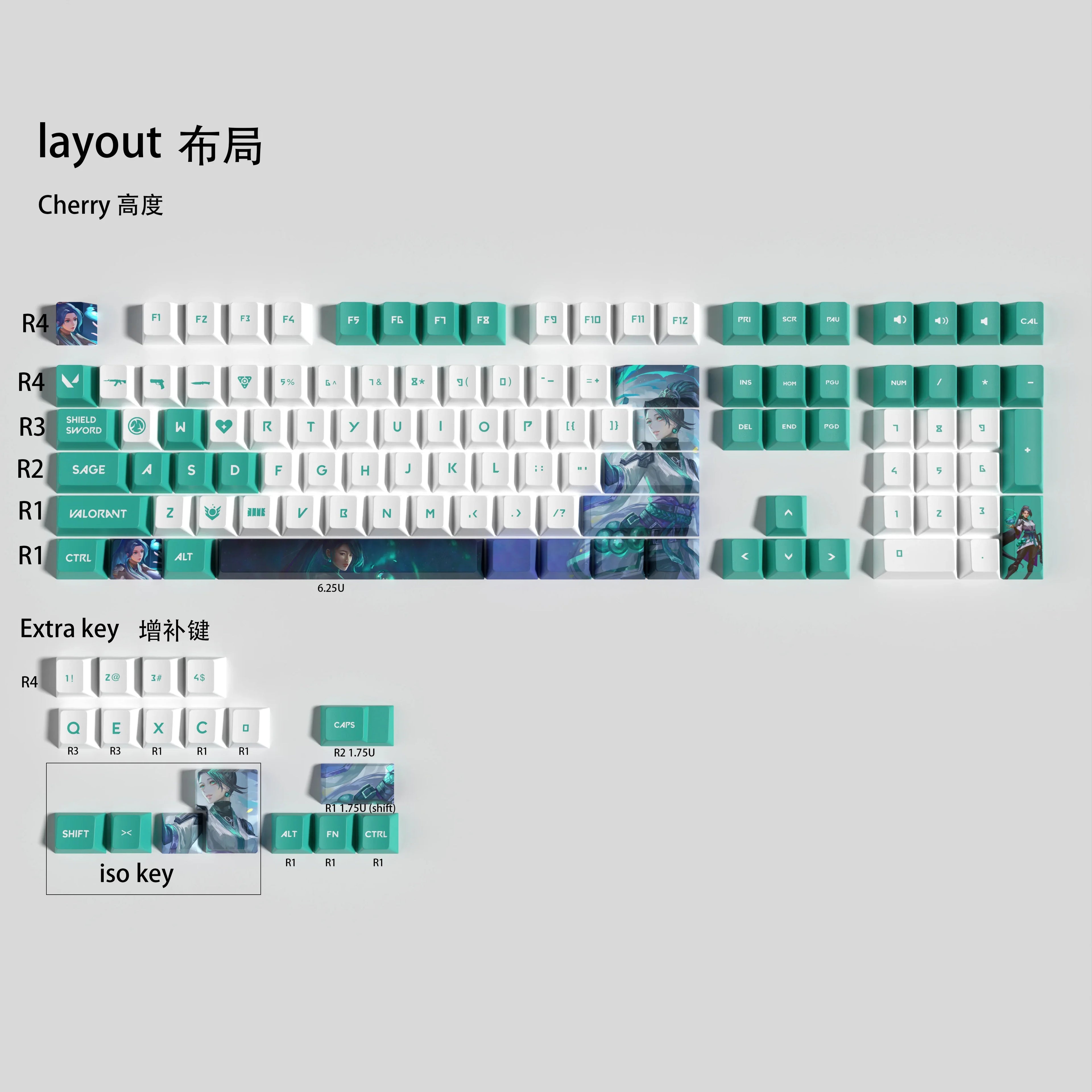 Valorant Keycap PBT OEM 10/14/29/108 Key Sage Artisan Keycap Set Custom Gamer Keyboard Accessories Mechanical Keyboard Gifts