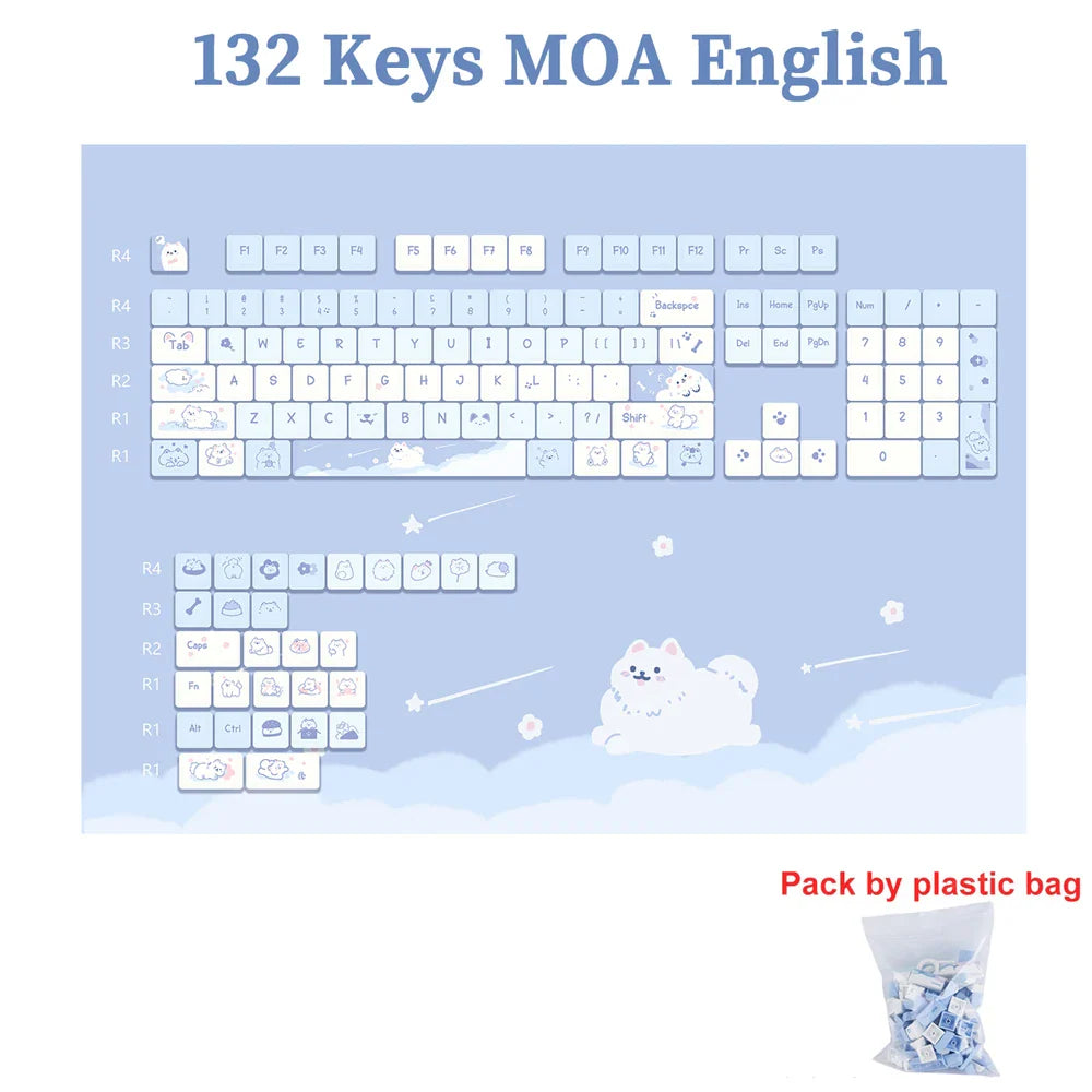 ULSION 132Keys MOA Profile Dog Cat Cartoon Keycaps for 61/64/68/78/84/87/96/104/108 Keys Gaming Mechanical Keyborad MX Swtiches