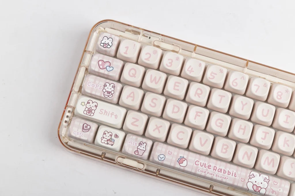 Mathew Tech Snack Bunny Keycap Pink Keycaps MOA Profile PBT Sublimation Mechanical Keyboard Keycaps Suitable for Girls To DIY