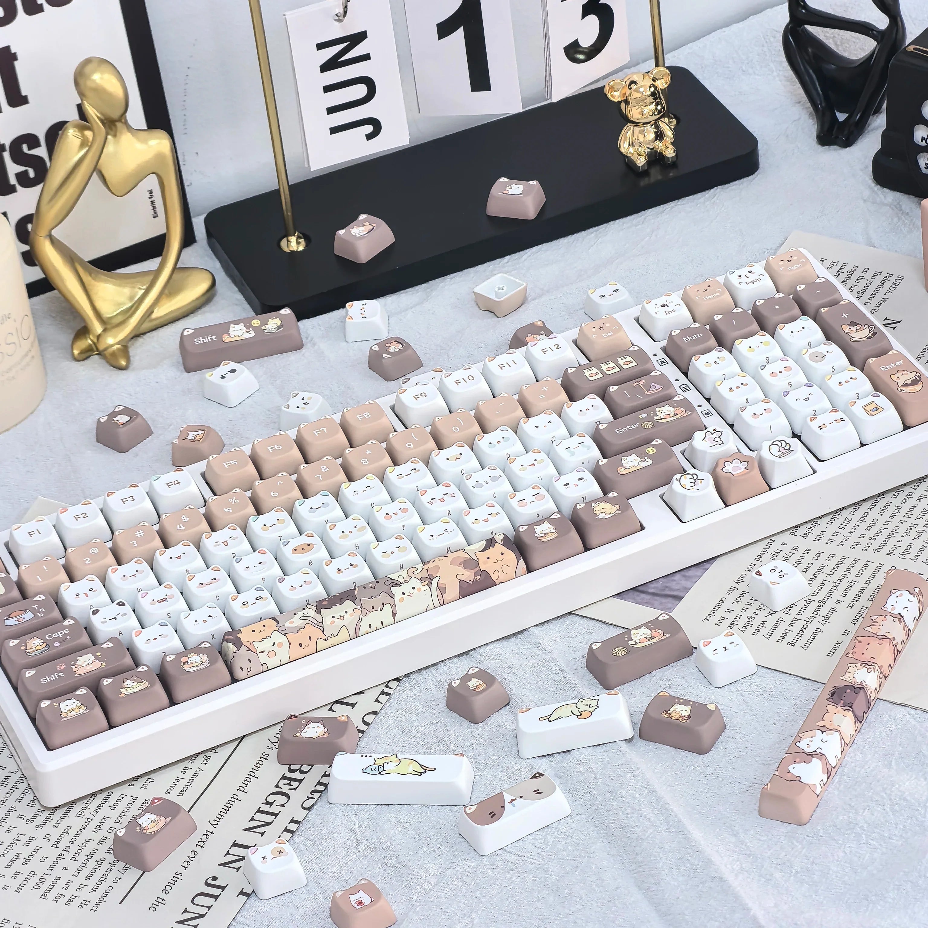 Cute Meow Keycaps Cat Head MAO Profile PBT Square Key Cap Thermal Sublimation Mechanical Keyboard Keycap Cat Set For Girls Gift