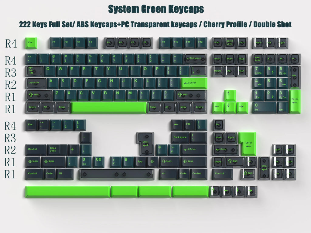 Cherry Profile Double Shot Keycaps 222 Keys ABS Keycaps Transparent PC Keycaps for Gateron MX Switches Mechanical Gamer Keyboard
