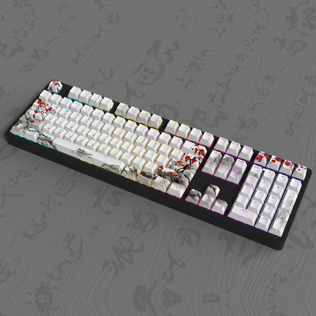 Plum blossom Double Shot Keycaps PBT Cherry Profile Backlit Keycap For GMK67/68/75/87/980/104 Mechanical Gaming Keyboard Caps