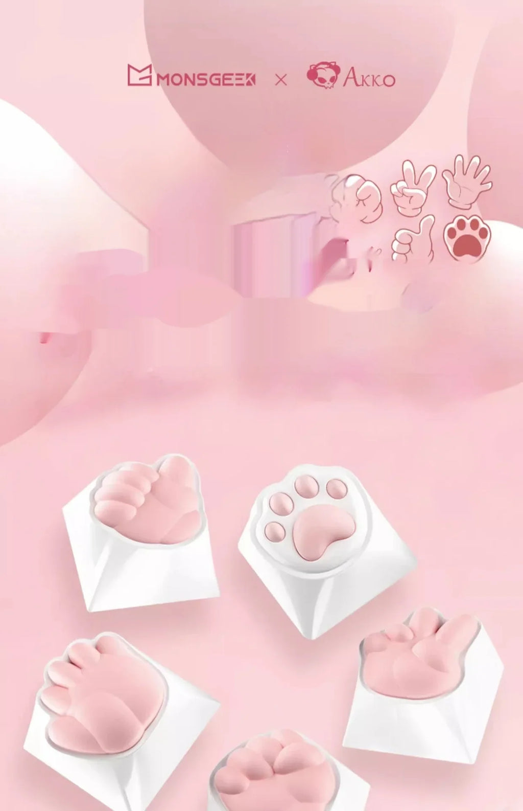Mongseek Super Cute Cat Claw KeyCap Girl Powder Mechanical Keyboard Key Cap Soft Silicone Cross Shaft Universal Birthday Gifts