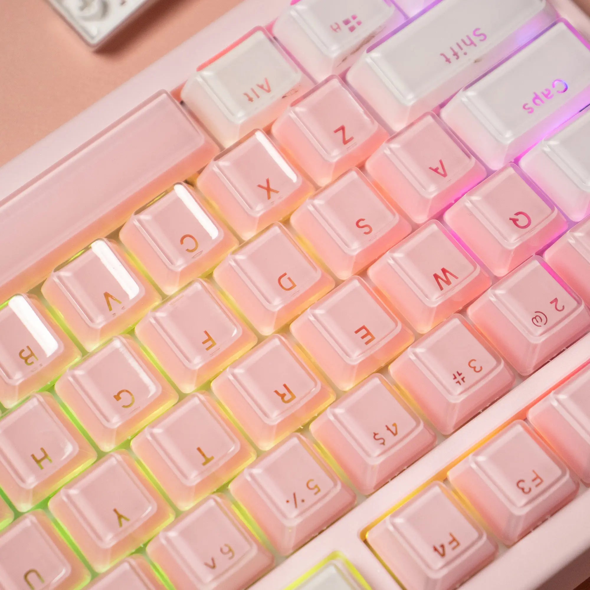 Crystal White Pink Jelly Keycaps OEM profile 104 Keys ABS Double shot keycaps set for MX Switches Mechanical Keyboard