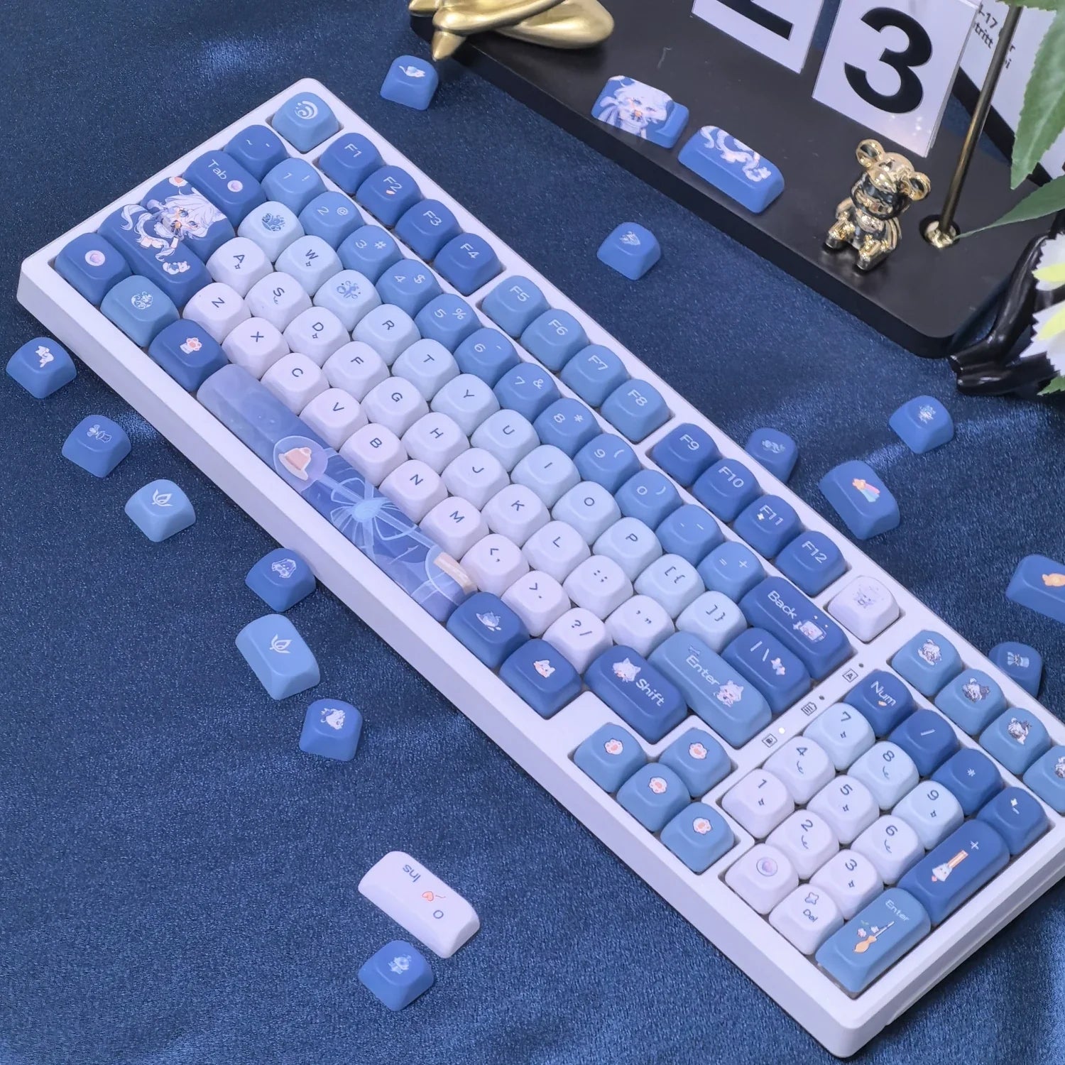 Genshin Impact Theme Xiao Keycaps MOA Profile PBT Sublimation Mechanical Keyboard Caps Cartoon Character Gamer XIAO Keycap