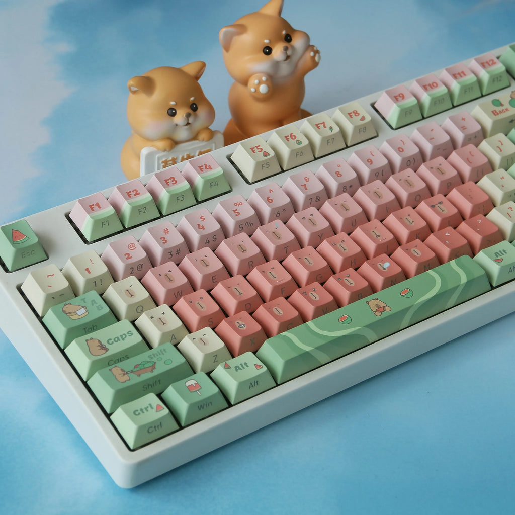 Capybara Watermelon MOA Profile Keycaps 131 Keys 5 Sides Dye Sub PBT Keycaps for Gateron Cherry MX Switches Mechanical Keyboards