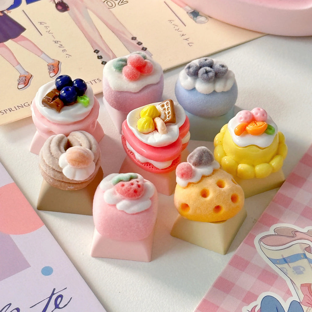 Lifelike Small Cake Keycap Personalized Handmade Key Cap Random 2pcs Cute Girly Heart Keycaps for DIY Mechanical Keyboard