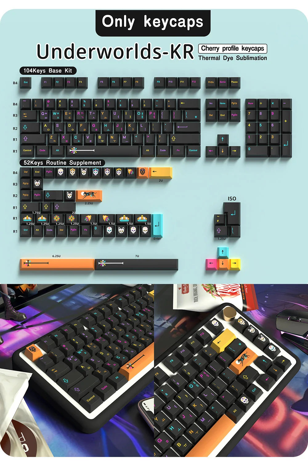 Underground World Keycaps Japanese/Korean/German/Spanish/French Keycap ISO layout Cherry Profile For GMK Mechanical Keyboard