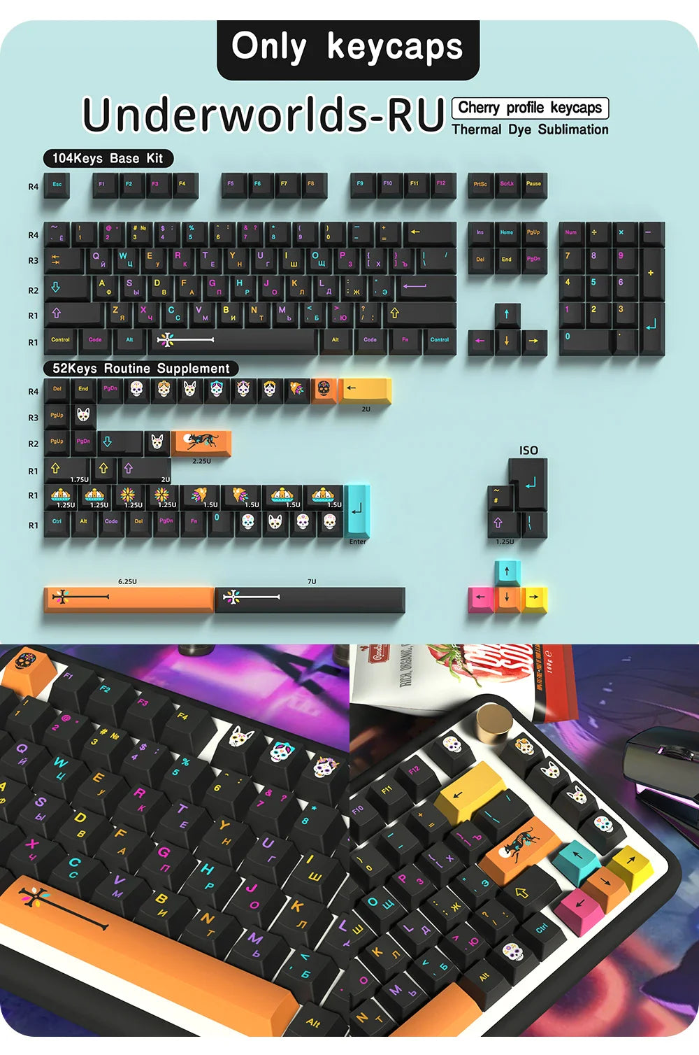 Underground World Keycaps Japanese/Korean/German/Spanish/French Keycap ISO layout Cherry Profile For GMK Mechanical Keyboard