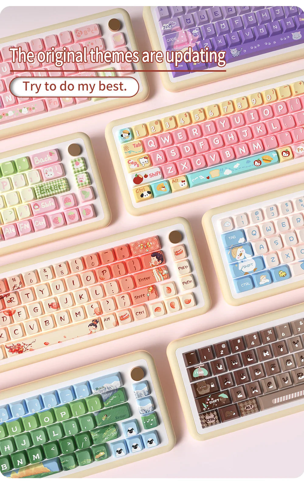 Original Theme Keycaps MDA Profile cute Anime PBT Keycap custom For Mechanical Keyboard with iso layout and 7U space bar