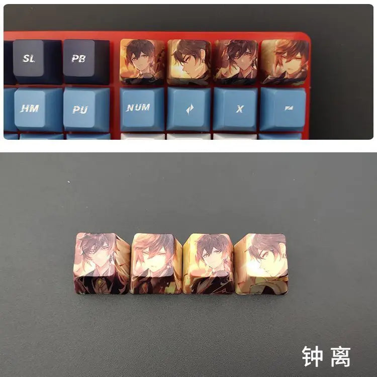 Cartoon Anime Genshin Impact Keycap zhongli Mechanical keyboard replacement key R4 PBT thermal sublimation Cherry OEM height