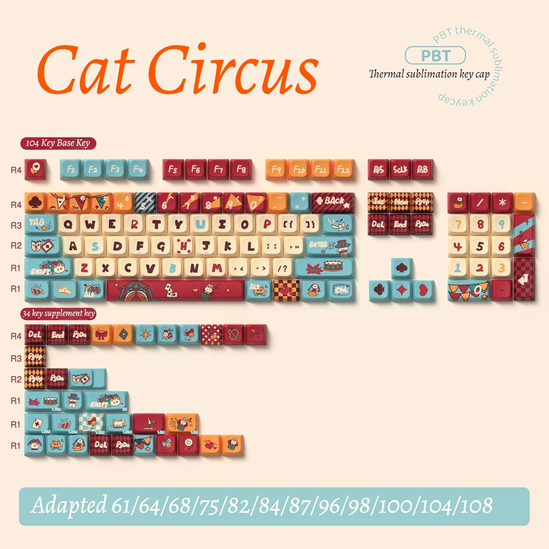 Cat Circus Original Keycaps Personalized Customization Pbt Thermal Sublimation Mechanical Keycaps Festival Gift