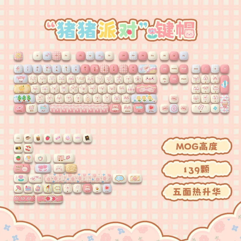 Akko Mog Moa Keycap Cute Thermal Pbt Sublimation Keycaps Mog Keycap Round Steamed Bun Mushroom Customizetion 138keys Keycap Gift