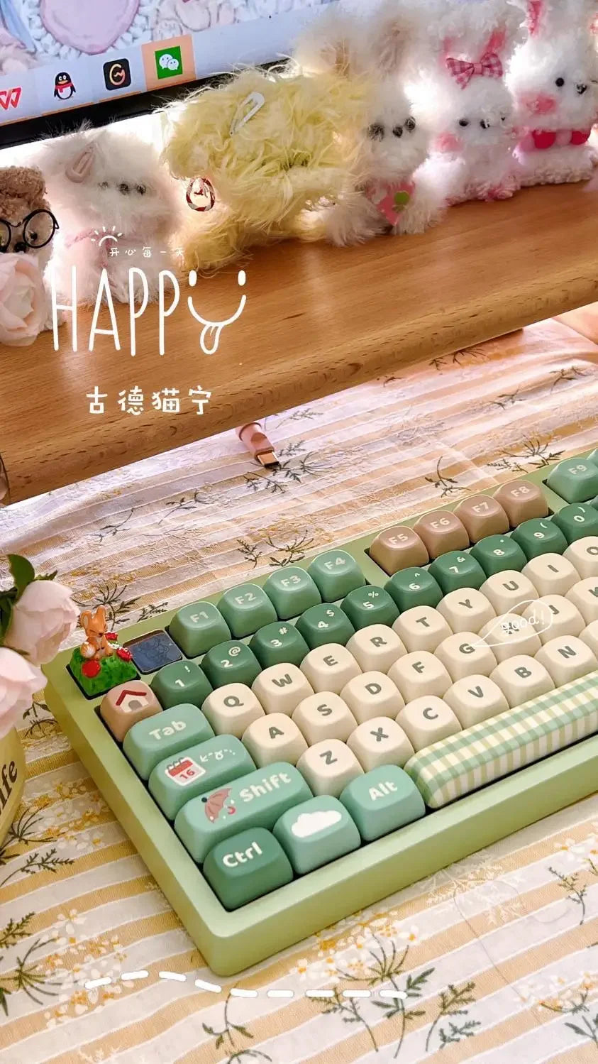 132-Key Spring Green Keycap Cute MOA Height PBT Material Suitable For Mechanical Keyboard DIY Girlfriend Birthday Gift Keycaps