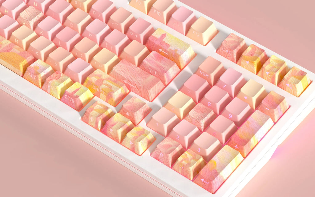 PIIFOX PBT OEM Profile Keycaps Thermal Sublimation 130 Keys Pink Thing Oil Painting Theme Transparent Translucent Side Engraving