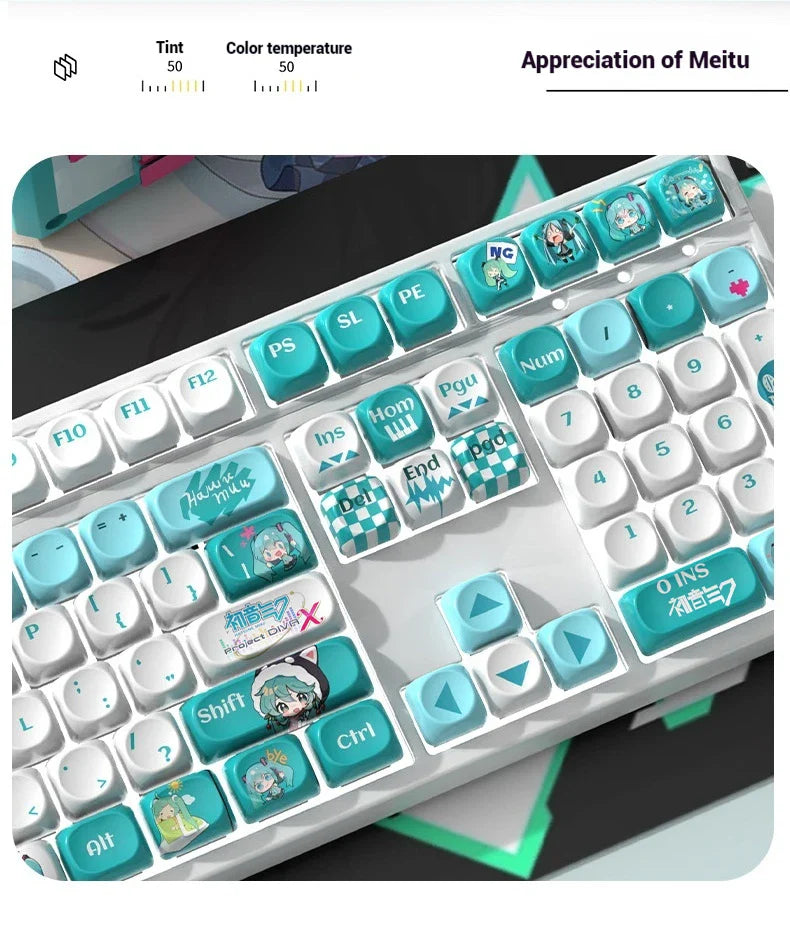 Miku Anime Theme Keycap 120keymoa Hight Pbt Heat Sublimation Personality Creative Customization Mechanical Keyboard Ke Ycap