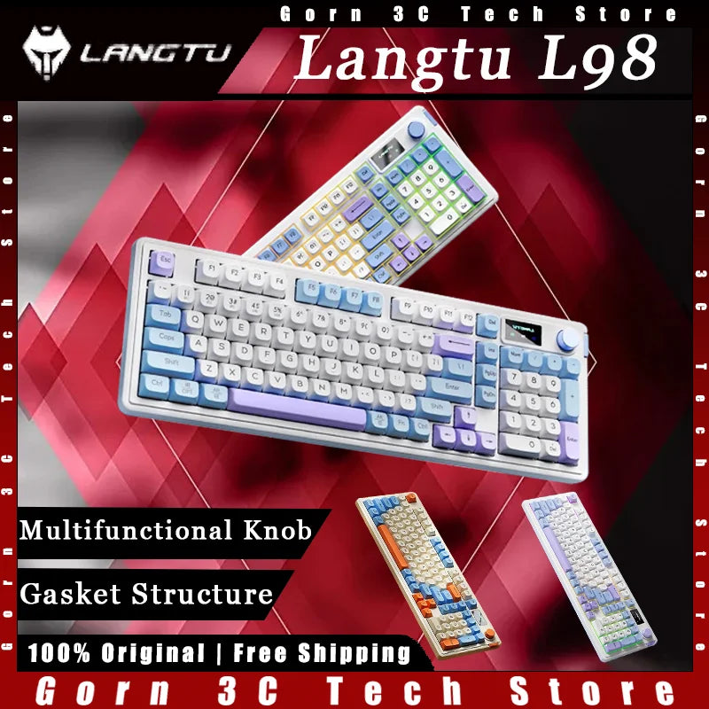 LANGTU L98 Membrane Keyboard Tri-mode Wireless Gasket Structure RGB Multifunctional Knob Customized Gaming Keyboard Pc Accessory