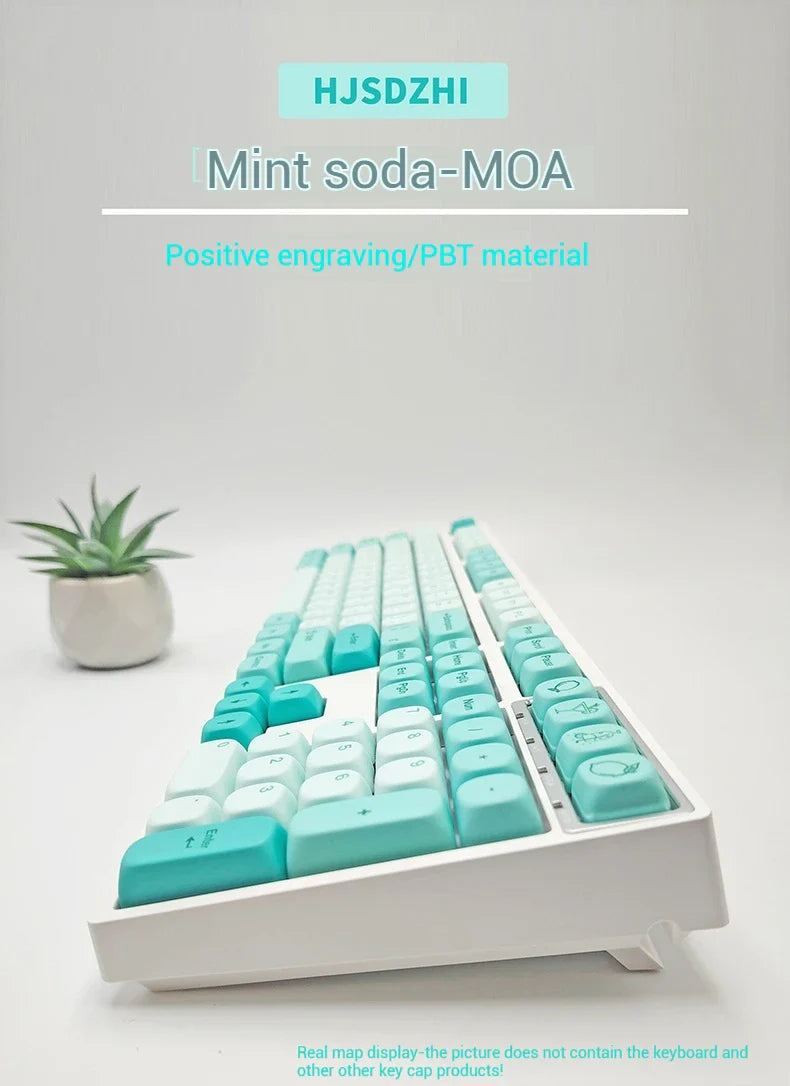 Keycap Mint Cool Cyan Series Moa Height 125 Pieces Full Set Pbt Material Color Blocked Mechanical Keyboard Thermal Sublimation ﻿