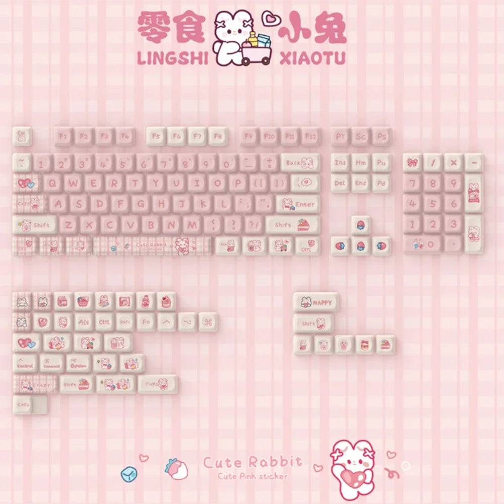 Mathew Tech Snack Bunny Keycap Pink Keycaps MOA Profile PBT Sublimation Mechanical Keyboard Keycaps Suitable for Girls To DIY