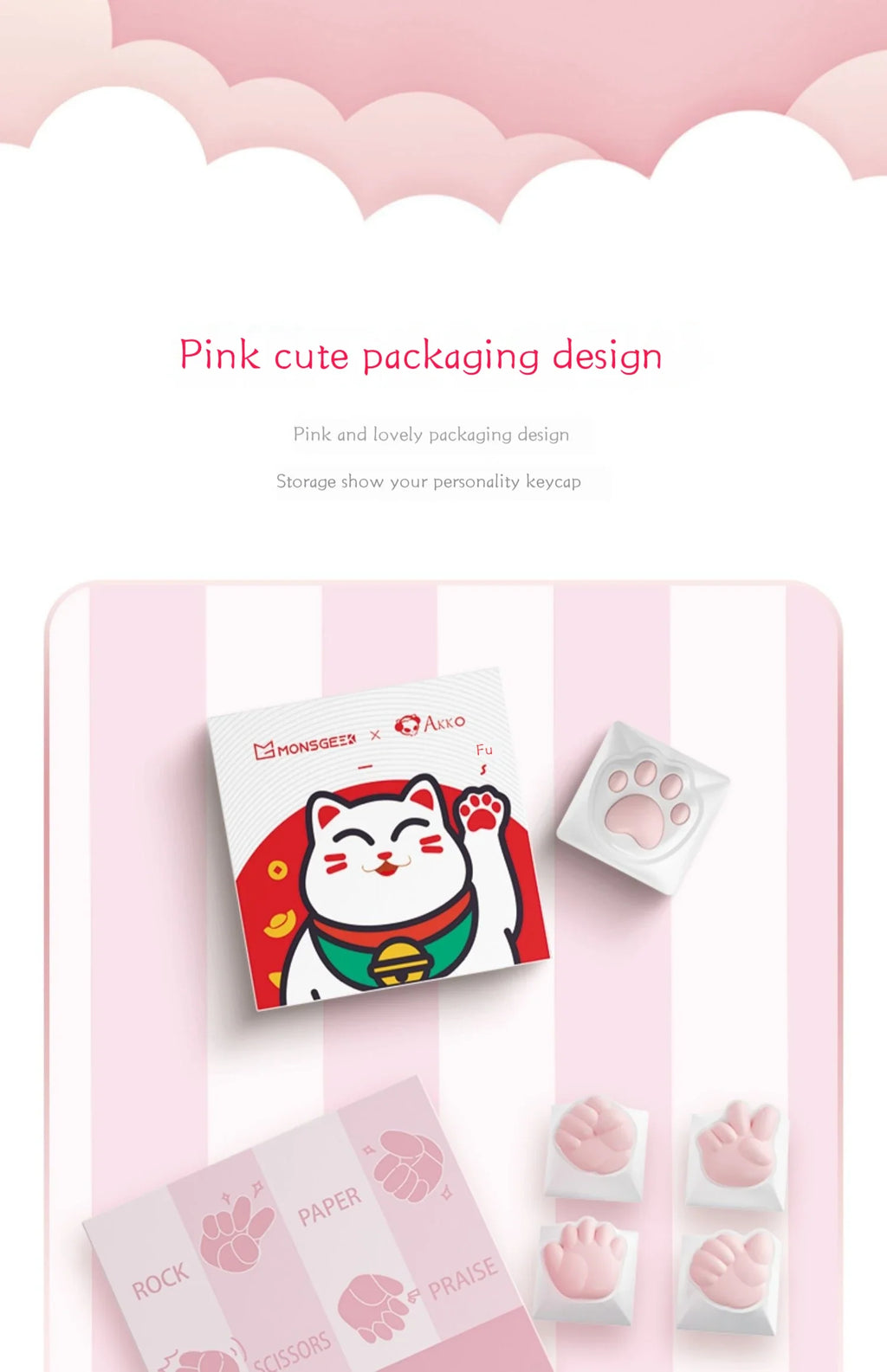 Cute Cat Claw Stone Scissors Cloth Praise Keycap Soft Silicone Oem High Beauty Girl Heart Girl'S Holiday Free delivery Gift