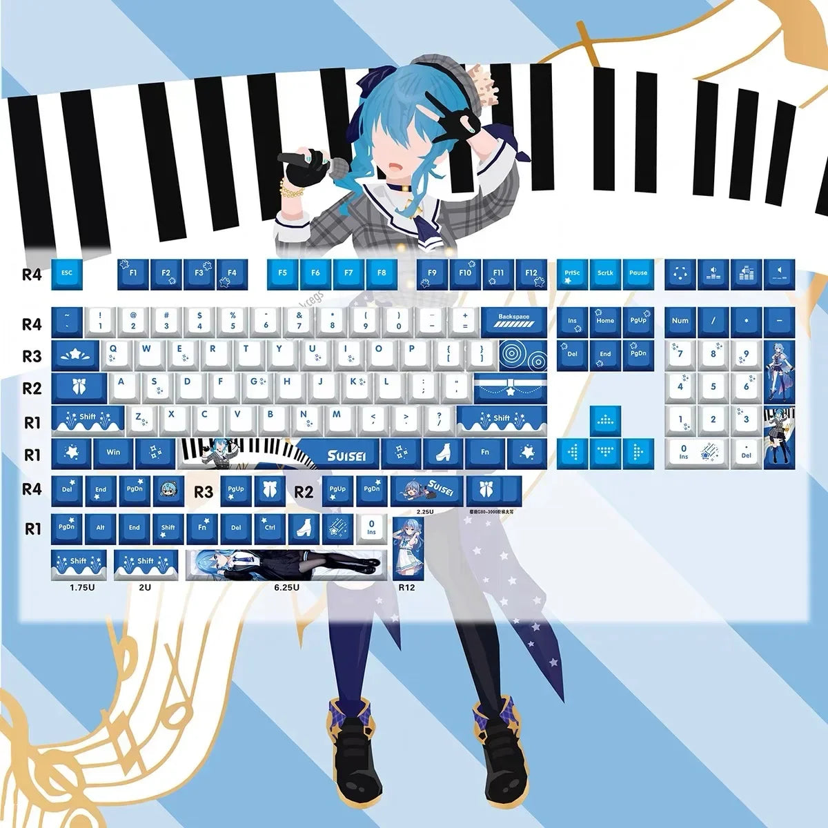 Hololive Vtuber Keycaps Tokoyami Towa Keycap PBT DYE Sublimation Cherry MX Cross Axis Switch Keycap for Mechanical Keyboard