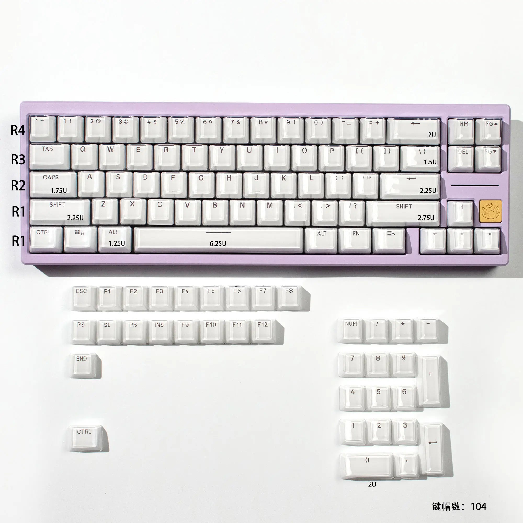Crystal White Pink Jelly Keycaps OEM profile 104 Keys ABS Double shot keycaps set for MX Switches Mechanical Keyboard