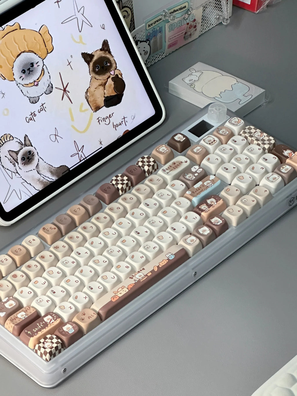 Siamese Cat Bakery Theme Keycap 131 Keys MOA Profile PBT Thermal Sublimation Mechanical Keyboard Accessories Cat Cute Keycaps
