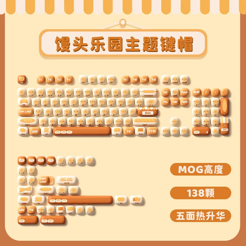 Akko Mog Moa Keycap Cute Thermal Pbt Sublimation Keycaps Mog Keycap Round Steamed Bun Mushroom Customizetion 138keys Keycap Gift