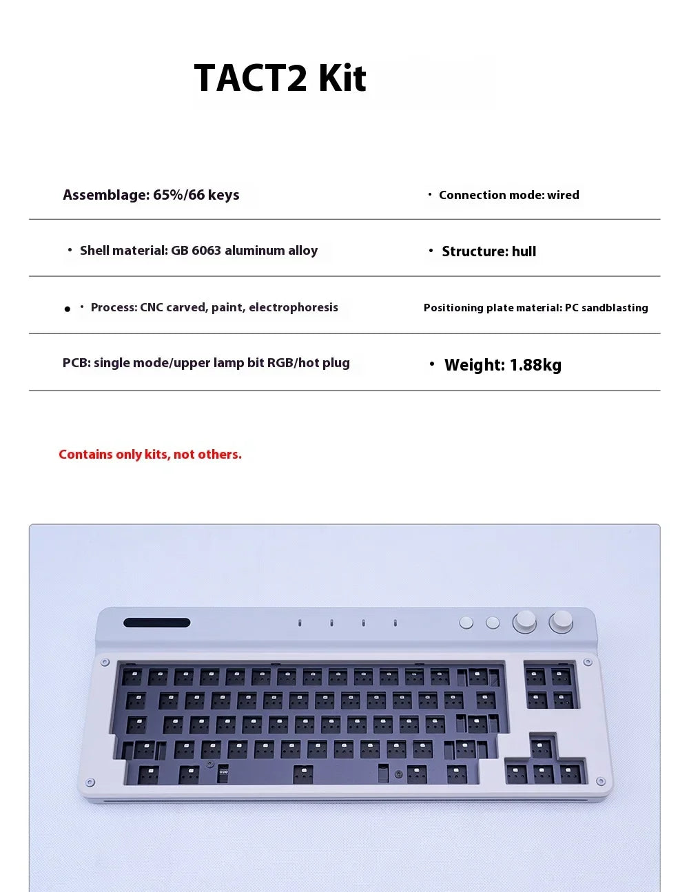 TAC T2 Keyboard Kit Wired Custom CNC Baked Enamel Electrophoresis 65% Configuration Ship Shell Structure PC Positioning Board