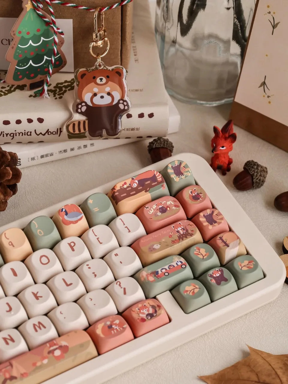 MiFuny Forest Cute Raccoon Mechanical Keycaps MAO Height with Slope 5 Side Heat Sublimation 111 Keys Accessories Not Keyboards