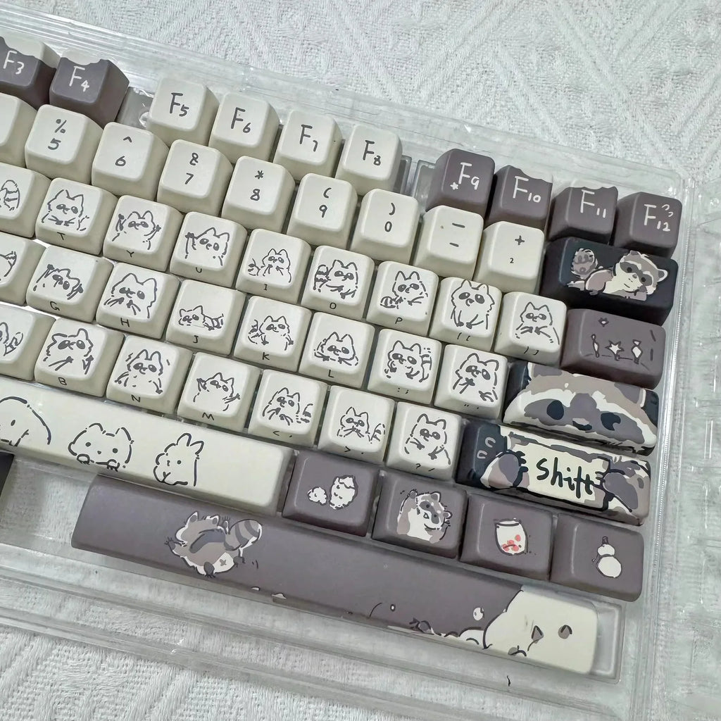 Raccoon/Penguin Keycap 148keys Cherry Side Printed Pbt  Sublimation Mechanical Keyboard Keycaps Customized Cute For Game Office